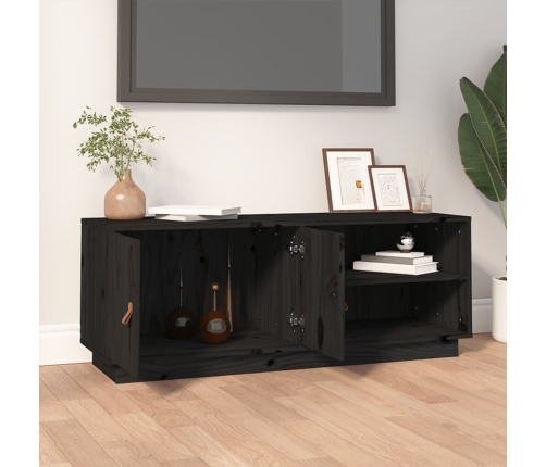 Mueble de TV de madera maciza de pino negro 105x34x40 cm