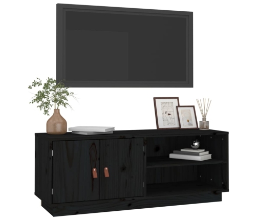 Mueble de TV de madera maciza de pino negro 105x34x40 cm