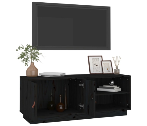 Mueble de TV de madera maciza de pino negro 105x34x40 cm