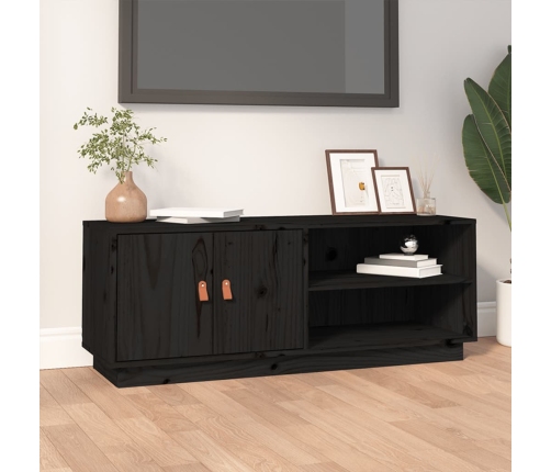 Mueble de TV de madera maciza de pino negro 105x34x40 cm