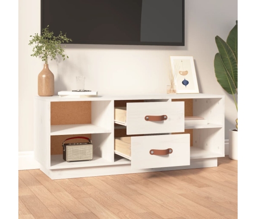 Mueble de TV de madera maciza de pino blanco 100x34x40 cm