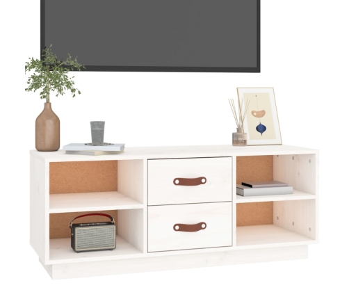 Mueble de TV de madera maciza de pino blanco 100x34x40 cm