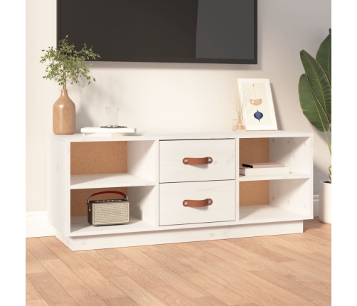 Mueble de TV de madera maciza de pino blanco 100x34x40 cm