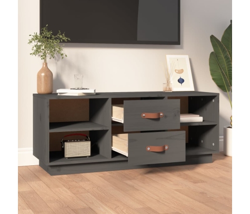 Mueble de TV de madera maciza de pino gris 100x34x40 cm