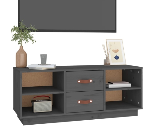 Mueble de TV de madera maciza de pino gris 100x34x40 cm