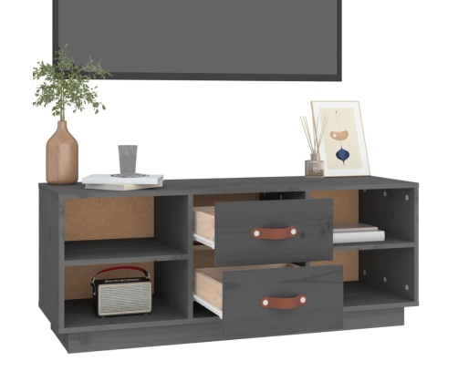 Mueble de TV de madera maciza de pino gris 100x34x40 cm