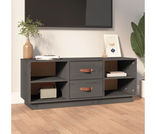 Mueble de TV de madera maciza de pino gris 100x34x40 cm