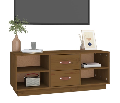 Mueble de TV madera maciza de pino marrón miel 100x34x40 cm