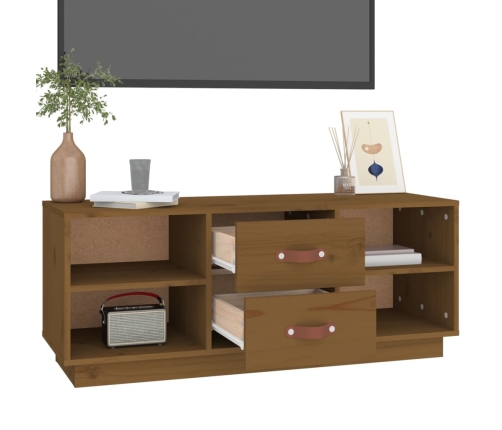 Mueble de TV madera maciza de pino marrón miel 100x34x40 cm