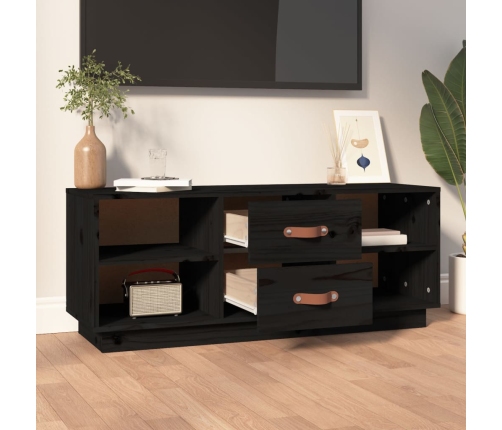 Mueble de TV de madera maciza de pino negro 100x34x40 cm