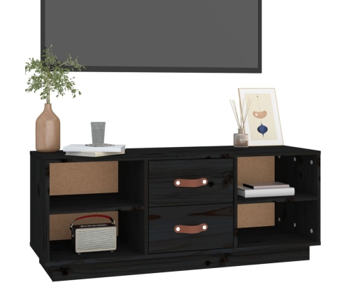 Mueble de TV de madera maciza de pino negro 100x34x40 cm