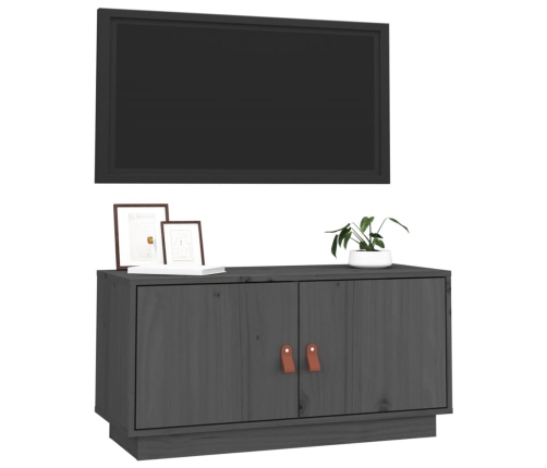 Mueble de TV de madera maciza de pino gris 80x34x40 cm