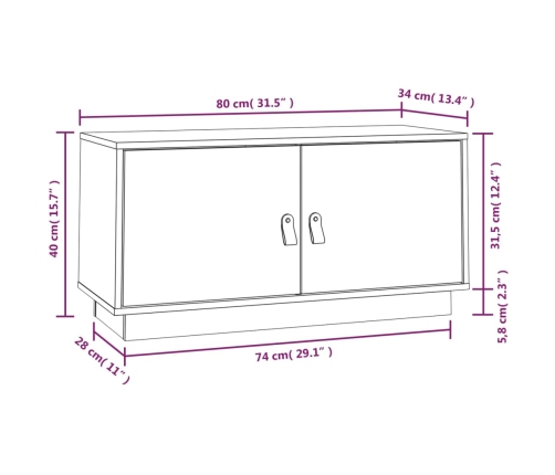 Mueble de TV de madera maciza de pino gris 80x34x40 cm