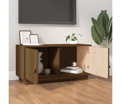 Mueble de TV madera maciza de pino marrón miel 80x34x40 cm