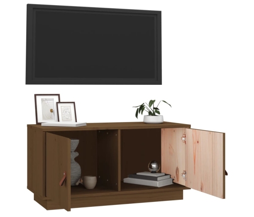 Mueble de TV madera maciza de pino marrón miel 80x34x40 cm