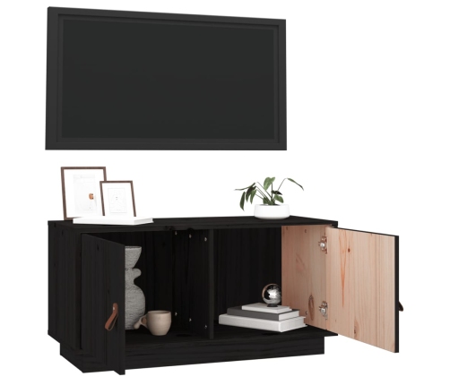 Mueble de TV de madera maciza de pino negro 80x34x40 cm