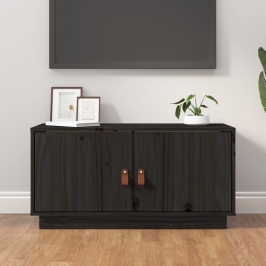 Mueble de TV de madera maciza de pino negro 80x34x40 cm