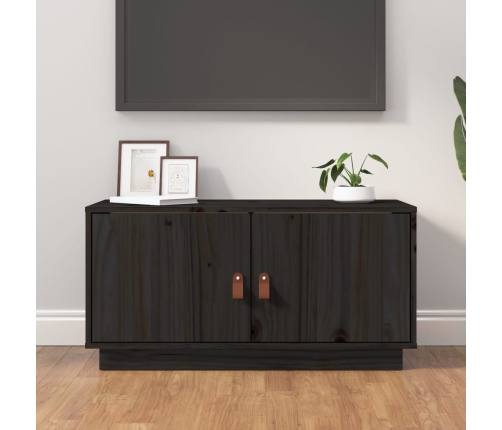 vidaXL Mueble de TV de madera maciza de pino negro 80x34x40 cm