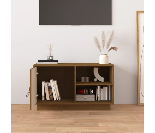 Mueble de TV madera maciza de pino marrón miel 70x34x40 cm