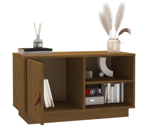 Mueble de TV madera maciza de pino marrón miel 70x34x40 cm