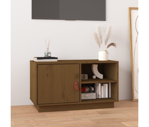 Mueble de TV madera maciza de pino marrón miel 70x34x40 cm