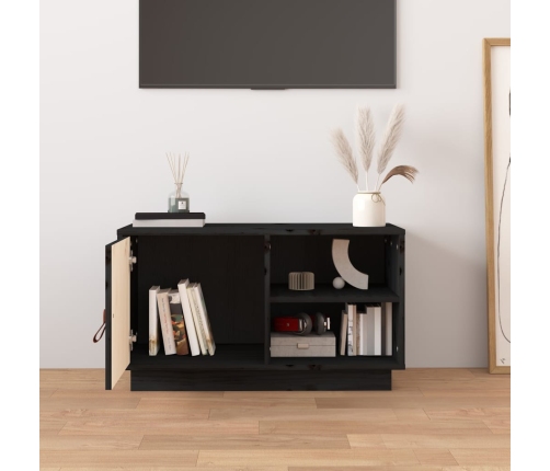 Mueble de TV de madera maciza de pino negro 70x34x40 cm