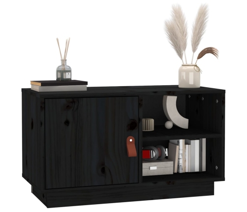 Mueble de TV de madera maciza de pino negro 70x34x40 cm