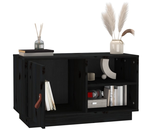 Mueble de TV de madera maciza de pino negro 70x34x40 cm