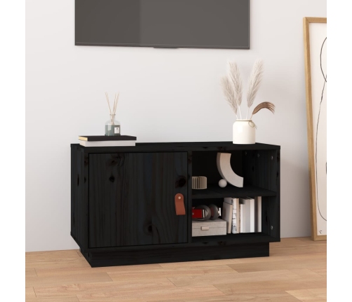 Mueble de TV de madera maciza de pino negro 70x34x40 cm