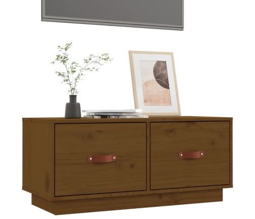 Mueble de TV madera maciza de pino marrón miel 80x34x35 cm