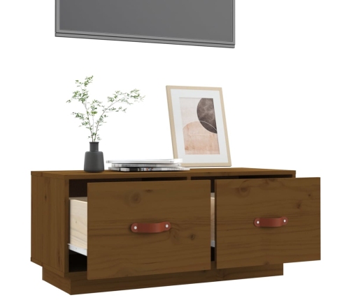 Mueble de TV madera maciza de pino marrón miel 80x34x35 cm