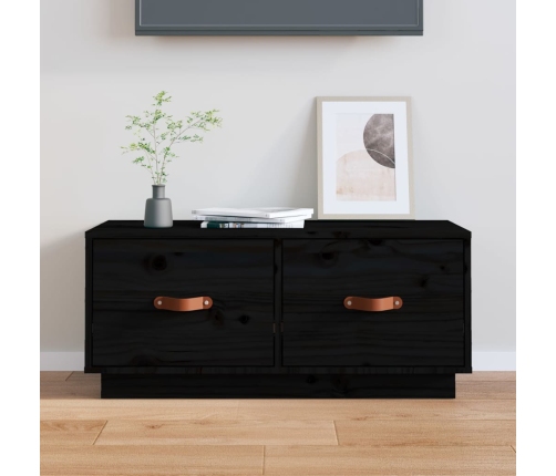 Mueble de TV de madera maciza de pino negro 80x34x35 cm