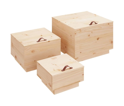 Cajas de almacenaje con tapa 3 piezas madera maciza pino