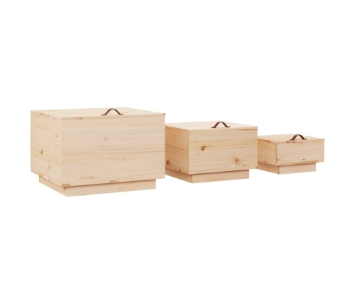 Cajas de almacenaje con tapa 3 piezas madera maciza pino