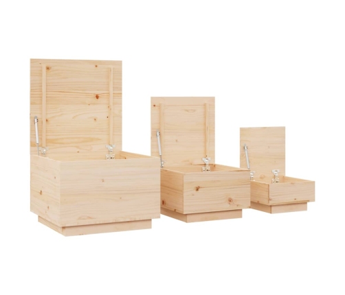 Cajas de almacenaje con tapa 3 piezas madera maciza pino