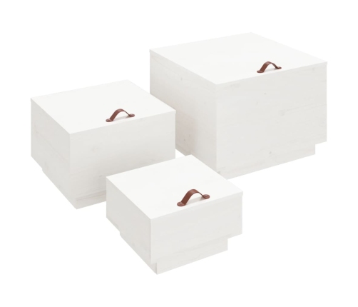 Cajas de almacenaje con tapa 3 pzas madera maciza pino blanca