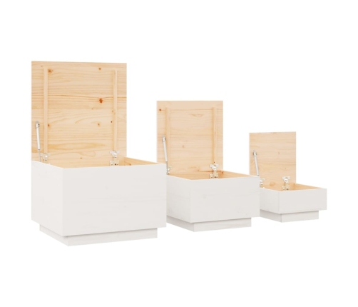 Cajas de almacenaje con tapa 3 pzas madera maciza pino blanca