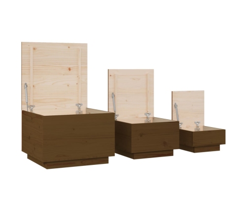 Cajas de almacenaje con tapa 3 pzas madera maciza pino miel