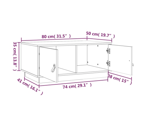 Mesa de centro de madera maciza de pino 80x50x35 cm