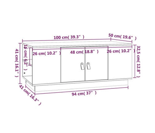 Mesa de centro de madera maciza de pino blanco 100x50x41 cm