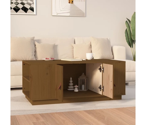 Mesa de centro madera maciza de pino marrón miel 100x50x41 cm