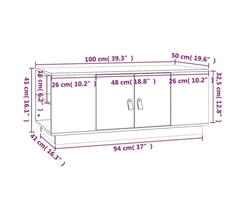 Mesa de centro madera maciza de pino marrón miel 100x50x41 cm