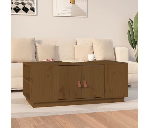 Mesa de centro madera maciza de pino marrón miel 100x50x41 cm