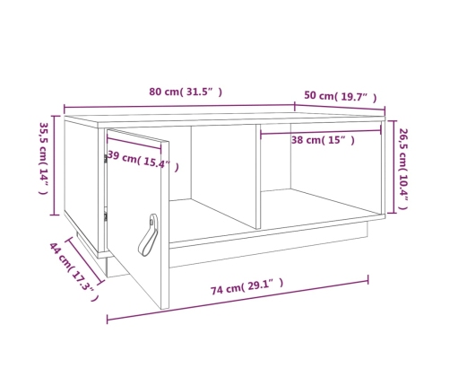 Mesa de centro de madera maciza de pino 80x50x35,5 cm