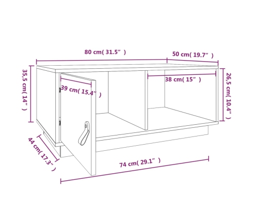 vidaXL Mesa de centro de madera maciza de pino blanco 80x50x35,5 cm