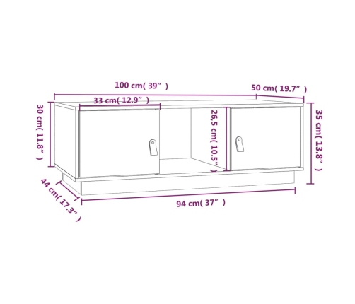 Mesa de centro de madera maciza de pino 100x50x35 cm