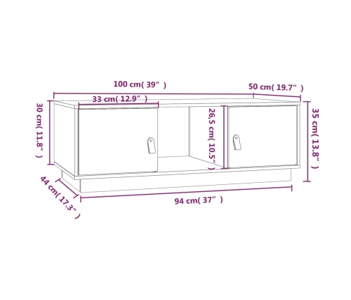 Mesa de centro de madera maciza de pino blanco 100x50x35 cm