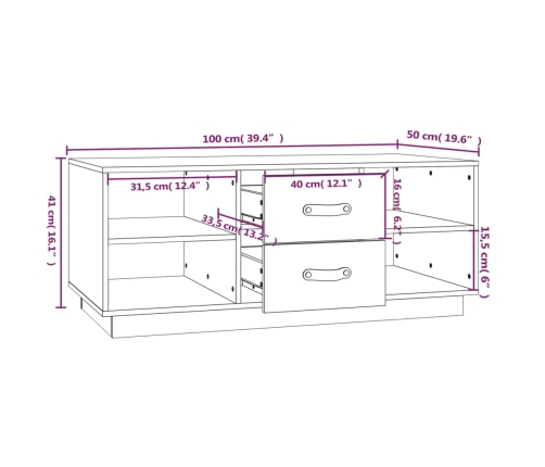 Mesa de centro de madera maciza de pino 100x50x41 cm