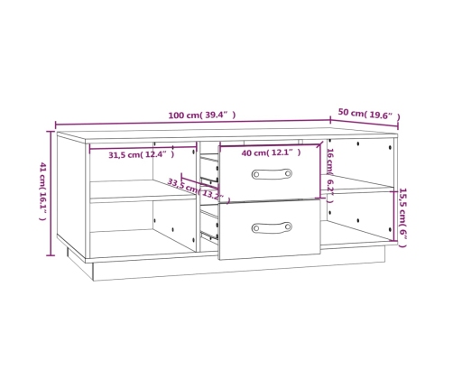 Mesa de centro de madera maciza de pino gris 100x50x41 cm