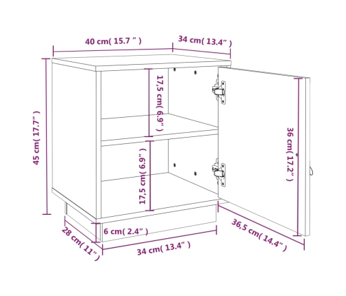 Mesita de noche madera maciza de pino gris 40x34x45 cm